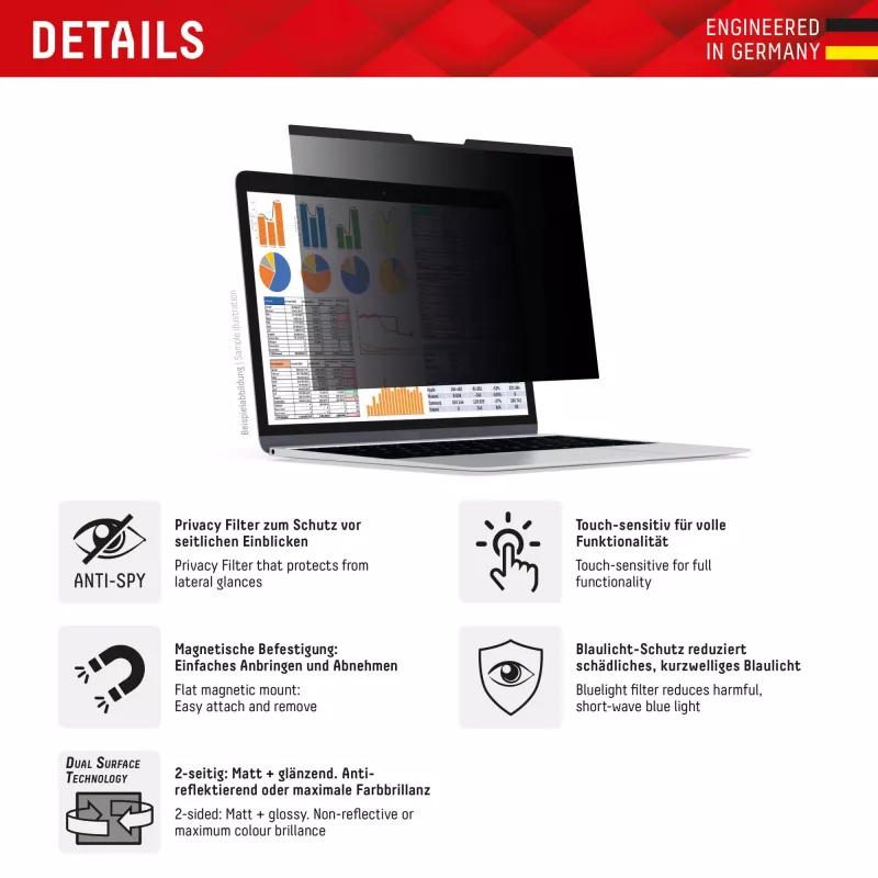Displex PRIVACY SAFE magnetinis dvipusis privatumo filtras nešiojamajam kompiuteriui 14 inch (16:10)
