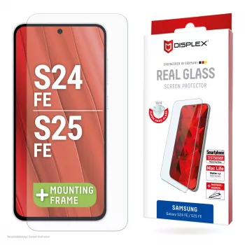 „Displex“ ekrano apsauga (10H), skirta „Samsung Galaxy S25 FE/S24 FE“, ekologiškas montavimo rėmelis, atspari įbrėžimams