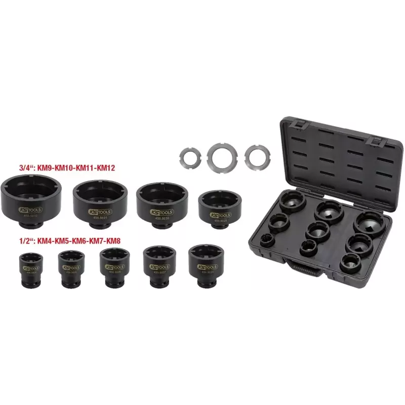 Lizdų rinkinys KS Tools 450.5020 — 9 lizdų galvutės, svoris 7,82 kg