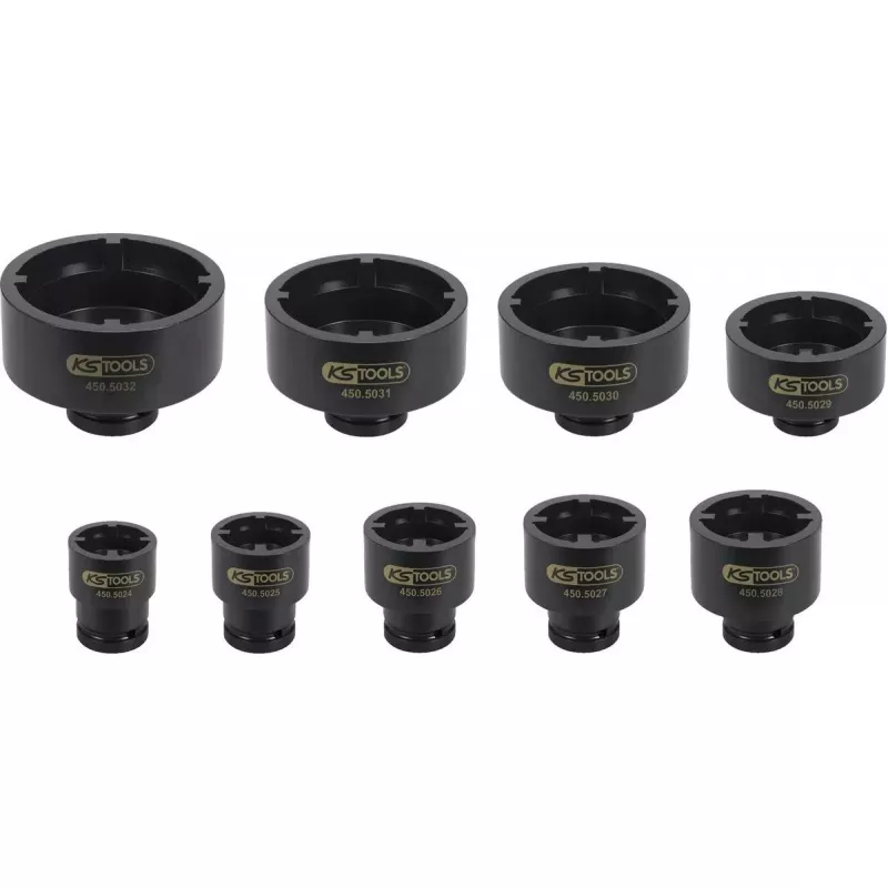 Lizdų rinkinys KS Tools 450.5020 — 9 lizdų galvutės, svoris 7,82 kg