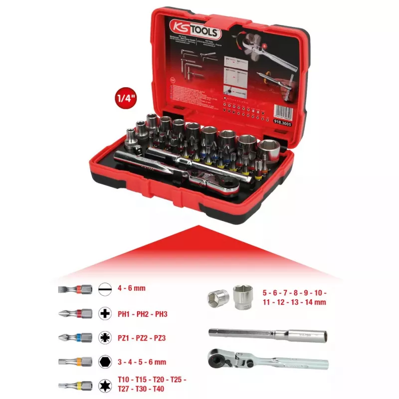 Lizdų rinkinys KS Tools 918.3005 33 galvutės Chromo-vanadžio plienas