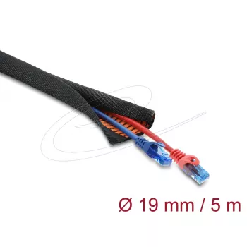 DELOCK kabelių apsaugos mova, savaime užsidaranti, dviejų sluoksnių, 5 m x 19 mm, juoda