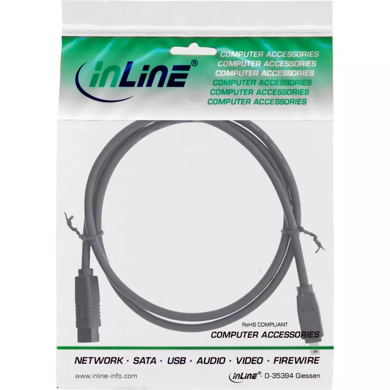 InLine FireWire 400 į 800 1394b laidas 4/9 kontaktų vyriškas 1,8 m juodas
