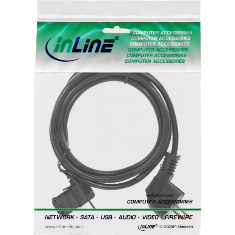 InLine maitinimo laidas, CEE 7/7 kampuotas / 3 kontaktų IEC C13 kairėje kampuotas, juodas, 1,8 m