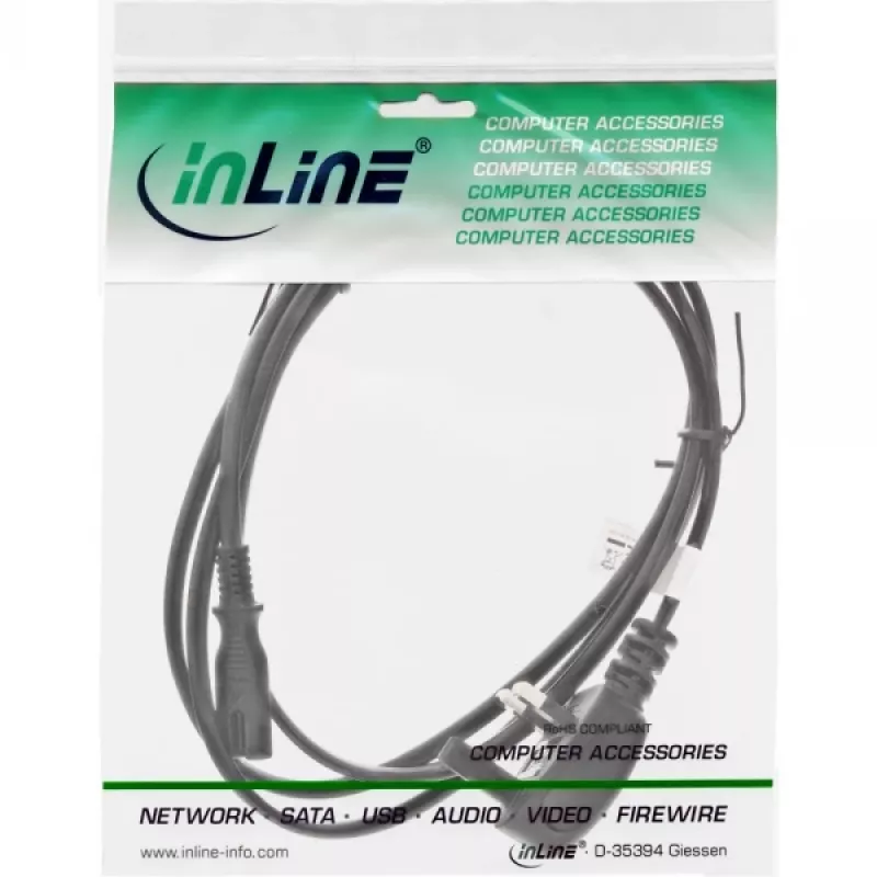 InLine maitinimo laidas, kištukas England / Euro 8 lizdas, 1,8 m, BS 1363, C7 jungtis, 250 V, 2,5 A