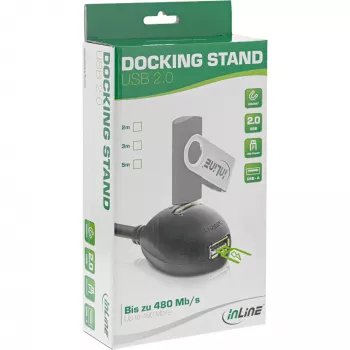 InLine USB 2.0 laidas, tipas A (kištukas) / A (lizdas), su pagrindu, juodas, 2 m