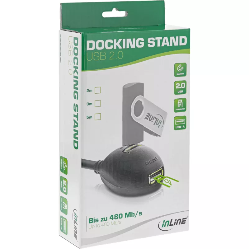 InLine USB 2.0 laidas, tipas A (kištukas) / A (lizdas), su pagrindu, juodas, 2 m