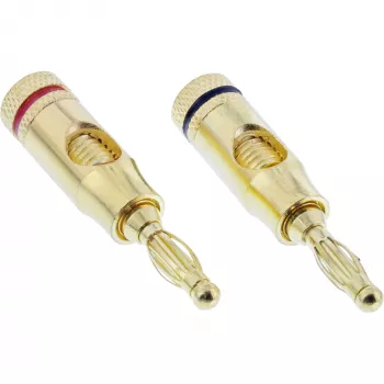 Sraigtinis gnybtas (banano kištuko varžtas) InLine metalinis auksuotas, 1x raudonas + 1x juodas