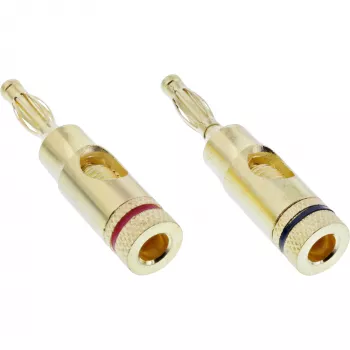 Sraigtinis gnybtas (banano kištuko varžtas) InLine metalinis auksuotas, 1x raudonas + 1x juodas