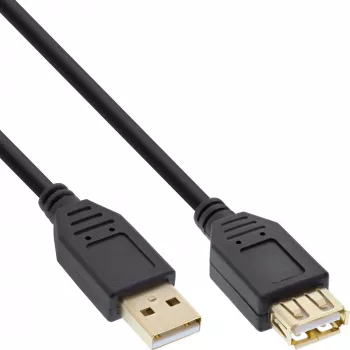 InLine USB 2.0 ilginamasis laidas A tipo kištukas / lizdas, paauksuoti kontaktai, juodas, 10 m