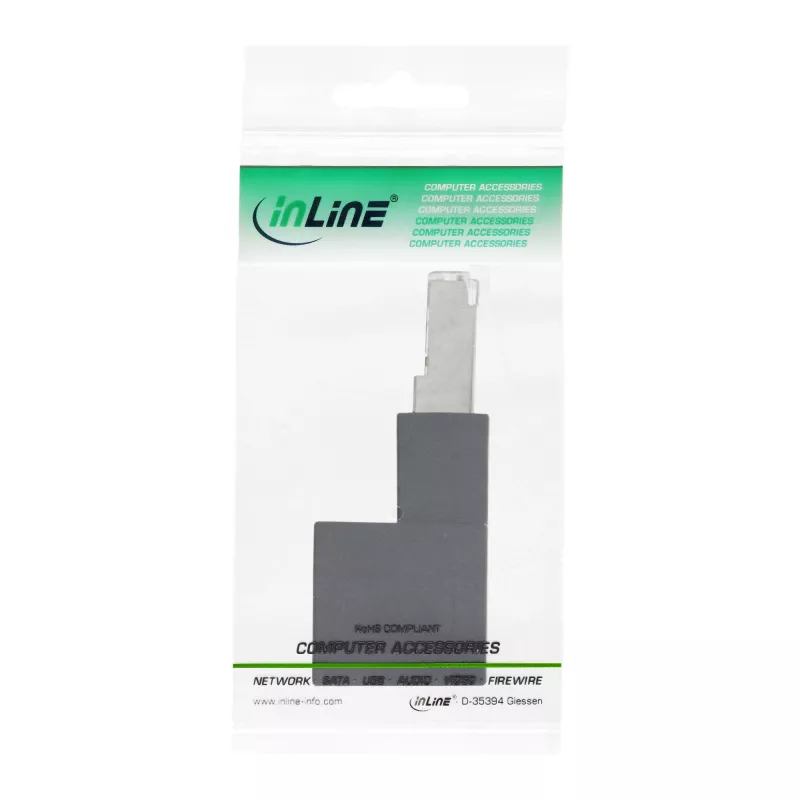 InLine pataisymo laido adapteris Cat.6A, RJ45 kištukas / lizdas, 90° kampu žemyn