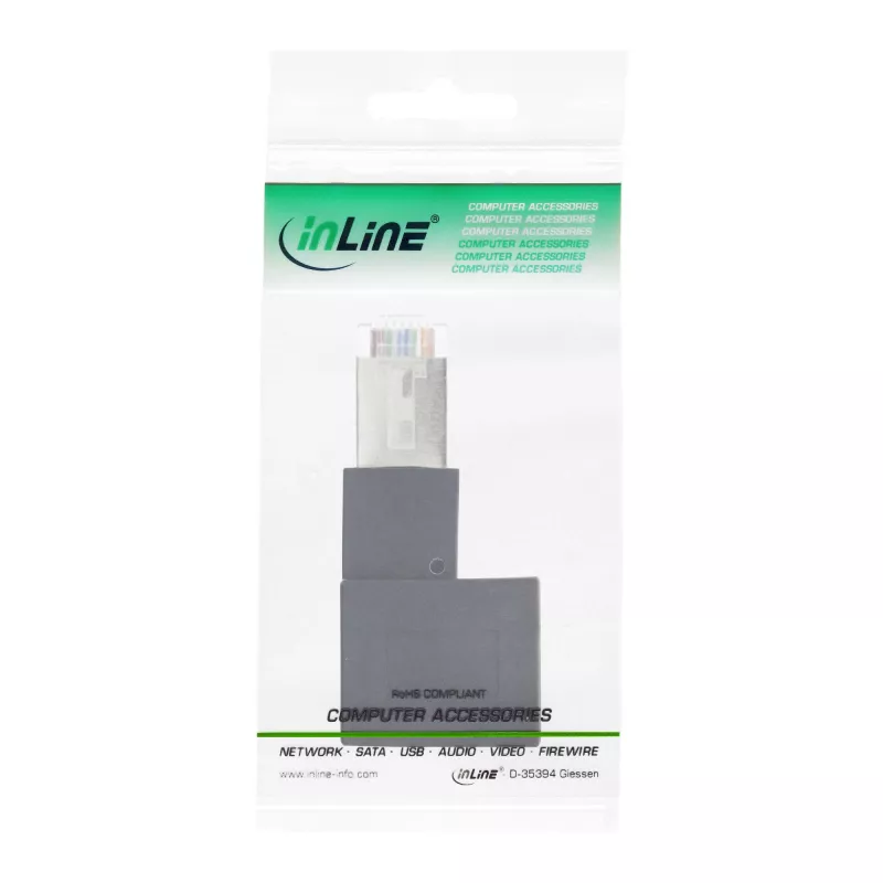 InLine pataisos laido adapteris Cat.6A, RJ45 kištukas / lizdas, kampuotas 90° į kairę