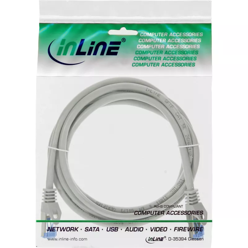 InLine jungiamasis laidas, 6A kat., S/FTP, TPE lankstus, pilkas, 1 m, 1 m, 6a kat., S/FTP (S-STP), RJ-45, RJ-45, Pilka