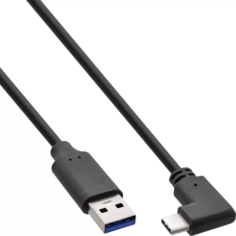 InLine USB 3.2 laidas, USB-C kištukas kampuotas į USB-A kištuką, juodas, 0,5 m