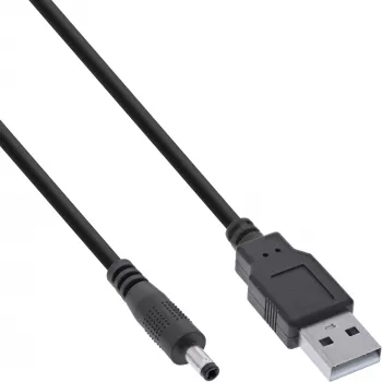 InLine USB nuolatinės srovės maitinimo adapterio laidas, USB A kištukas į DC kištuką 4,0 x 1,70 mm, juodas, 1 m