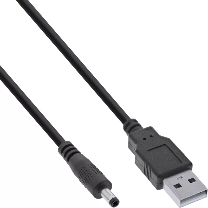 InLine USB nuolatinės srovės maitinimo adapterio laidas, USB A kištukas į DC kištuką 4,0 x 1,70 mm, juodas, 1 m