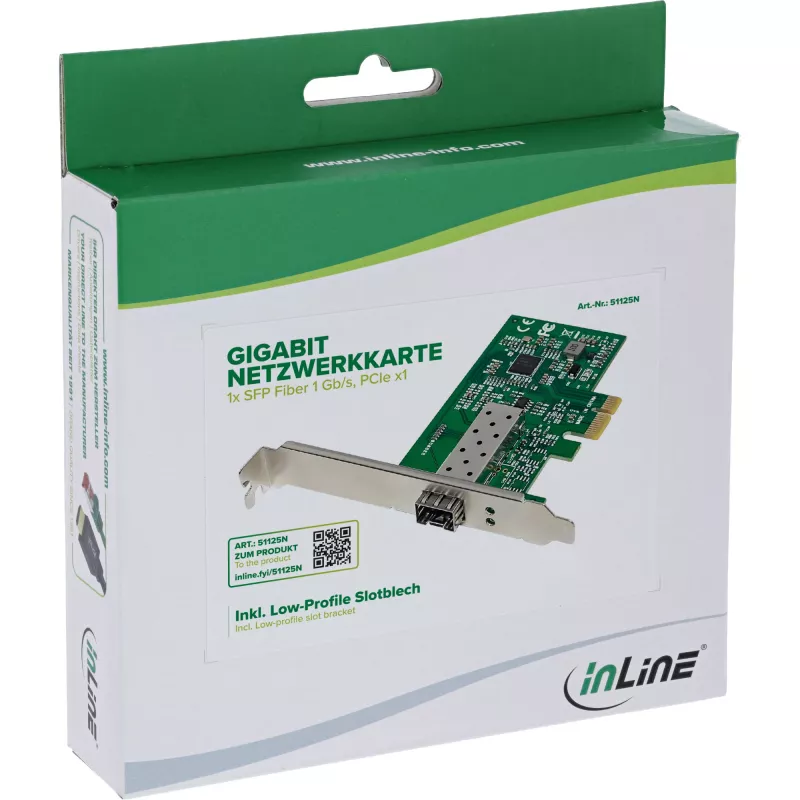 Vidinė tinklo plokštė InLine 51125N, šviesolaidinė, 1000 Mbit/s, PCI Express