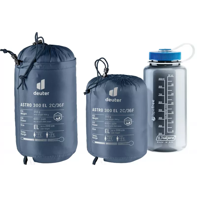 Mumijos tipo miegmaišis DEUTER Astro 300 EL +2°C/36°F — maks. naudotojo ūgis 200 cm, plotis 790 mm, gylis 520 mm, Ripstop mėlynas