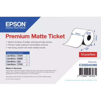 Epson Premium Matte Ticket - Roll: 102mm x 50m, Matte, 107 g/m², 1 vnt., 114 mm, 104 mm, 120 mm