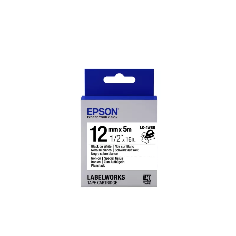 Epson etikečių kasetė, lyginama LK-4WBQ, juoda / balta, 12 mm (5 m)