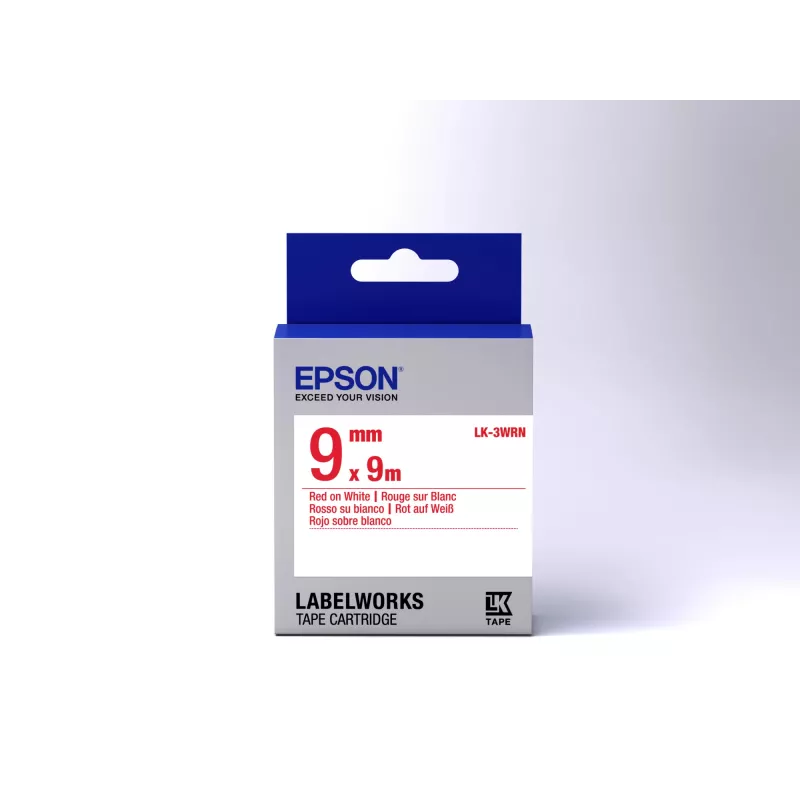 Epson etikečių kasetė Standard LK-3WRN raudona/baltas 9 mm (9 m), raudona ant balto, Japonija, 9 mm, 9 m, 1 vnt., 25 mm