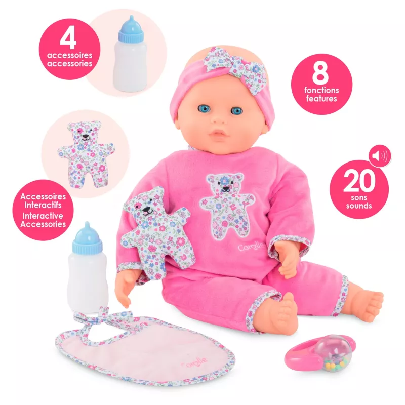 Lėlė Simba‑Dickie Corolle 9000150050, interaktyvi mažylio lėlė, 42 cm ūgio, AA baterija, rožinė