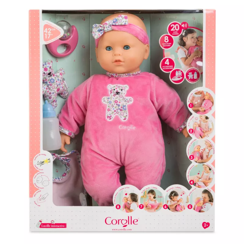 Lėlė Simba‑Dickie Corolle 9000150050, interaktyvi mažylio lėlė, 42 cm ūgio, AA baterija, rožinė