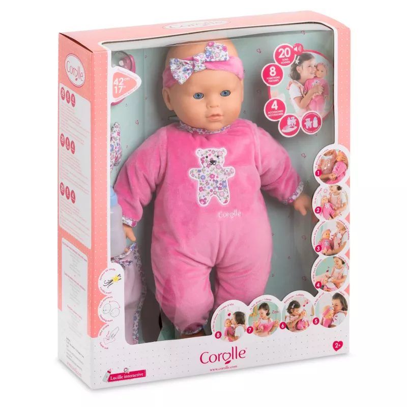 Lėlė Simba‑Dickie Corolle 9000150050, interaktyvi mažylio lėlė, 42 cm ūgio, AA baterija, rožinė