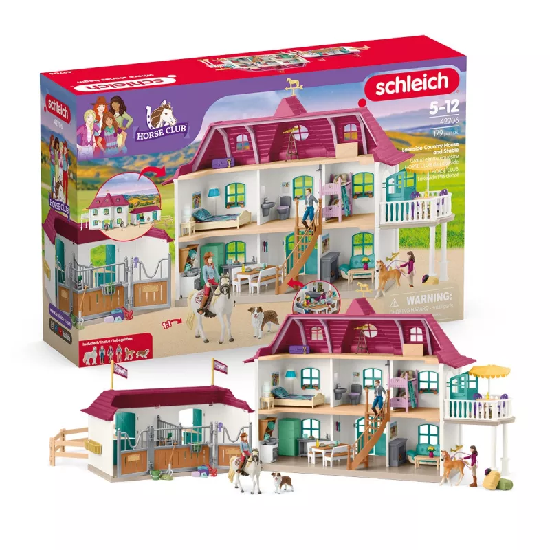 schleich HORSE CLUB Ežero pakrantės sodyba ir arklidė, namas, arkliai, 5 m., įvairiaspalvis