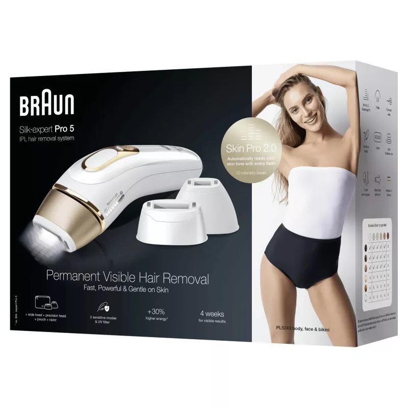 Braun Silk-expert Pro 5 PL5243 intensyvios impulsinės šviesos (IPL) epiliatorius, auksinis, baltas