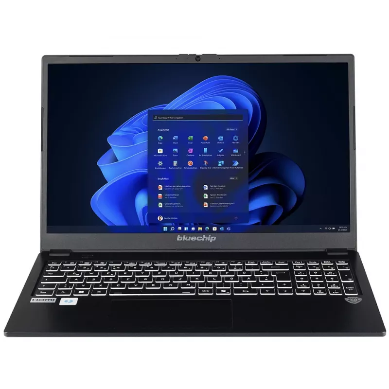 bluechip TRAVELline L15W19 Intel® Core™ 5 procesorius 120U / iki 5.00 GHz, Windows 11 Pro, 15,6 col. nedžiūvantis IPS ekranas, 1.920 x 1.080, 16 GB DDR5, 500 GB NVMe SSD, Intel® Wi-Fi 7, Bluetooth 5.4, Intel® vaizdo plokštė, Thunderbolt™ 4 per Type-C prievadą