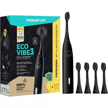 Elektrinis dantų šepetėlis Happybrush ECO VIBE 3 Starter Kit All Juoda + 4 keičiamos galvutės