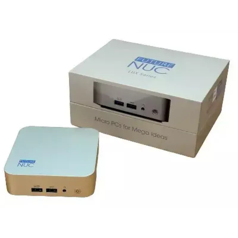 Mini PC FutureNUC Lux NUC 13i5HL – Intel Core i5-13420H, 16 GB DDR4, 512 GB SSD, Intel Iris Xe, Windows 11 Pro, auksinė