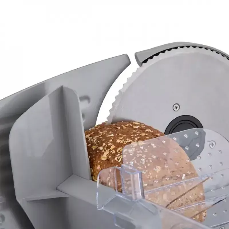 Elektrinė maisto pjaustyklė HEINRICH'S HMA 8704 — kompaktiškas metalinis korpusas, 200 W, 1–15 mm pjūvio storis, Ø nerūdijančio plieno peilis