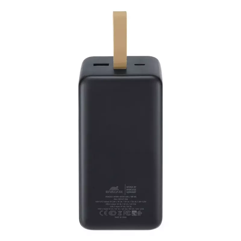 Išorinė baterija Rivacase VA1084 ličio polimero 40000 mAh, Quick Charge 3.0, 2× USB-C + 1× USB-A, juoda