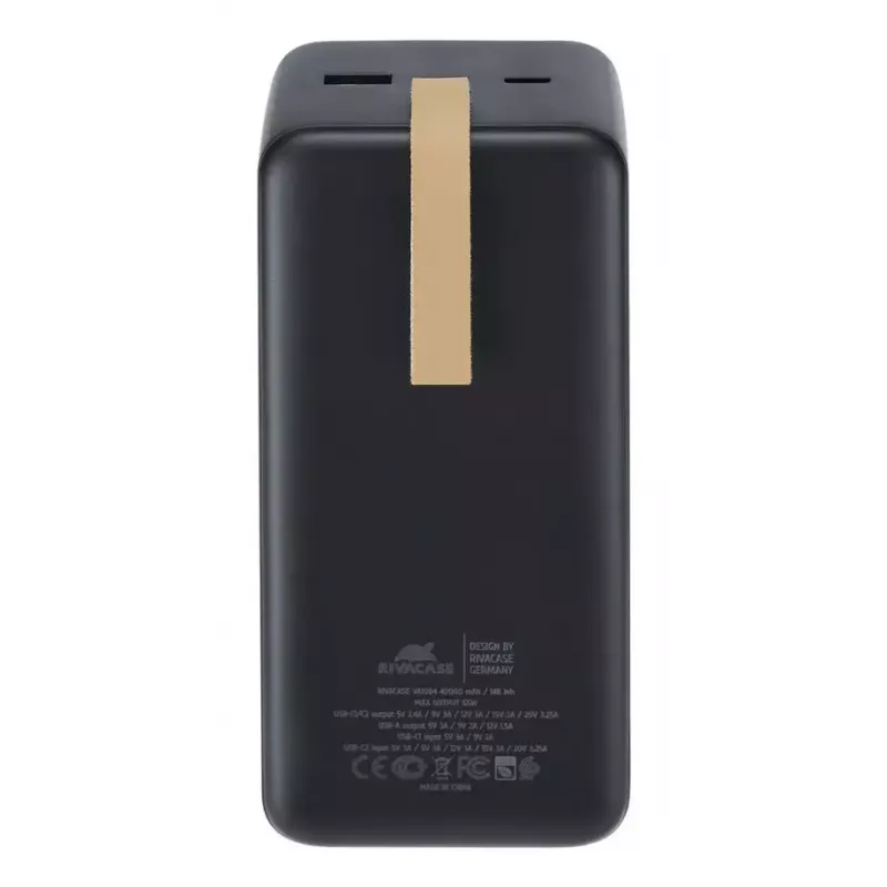 Išorinė baterija Rivacase VA1084 ličio polimero 40000 mAh, Quick Charge 3.0, 2× USB-C + 1× USB-A, juoda