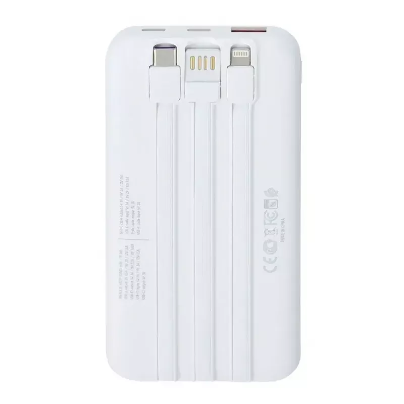 Nešiojama išorinė baterija Rivacase VA2211WH — 10000 mAh, PD 3.0, QC 3.0, 1x USB-A + 2x USB-C, 22.5 W išvestis