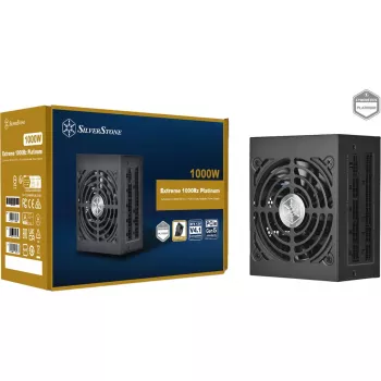 Sidabrinėstone Technology Extreme 1000Rz Platinum (juoda, 2x 12 kontaktų didelės galios GPU, 8x PCIe, kabelių tvarkymas, 1000 vatų)