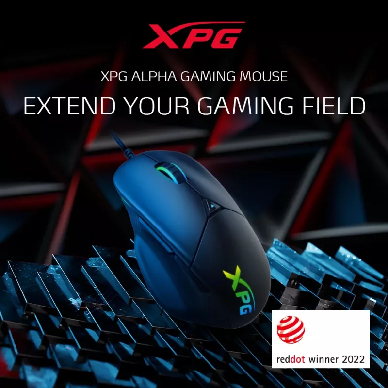 XPG ALPHA, dešiniarankė, optinė, USB Type-C, 16000 DPI, juoda
