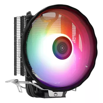 Oro aušintuvas AEROCOOL Rave 3 FRGB 120 mm juodas baltas — 4 šilumos vamzdeliai, ARGB, hidraulinis guolis, 1800 RPM
