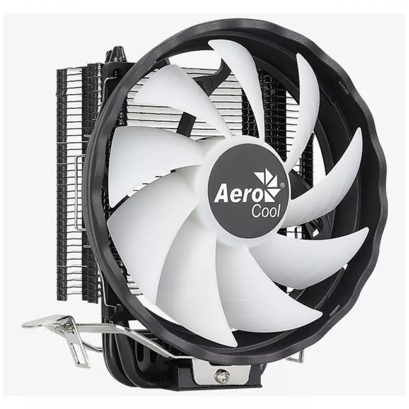 Oro aušintuvas AEROCOOL Rave 3 FRGB 120 mm juodas baltas — 4 šilumos vamzdeliai, ARGB, hidraulinis guolis, 1800 RPM