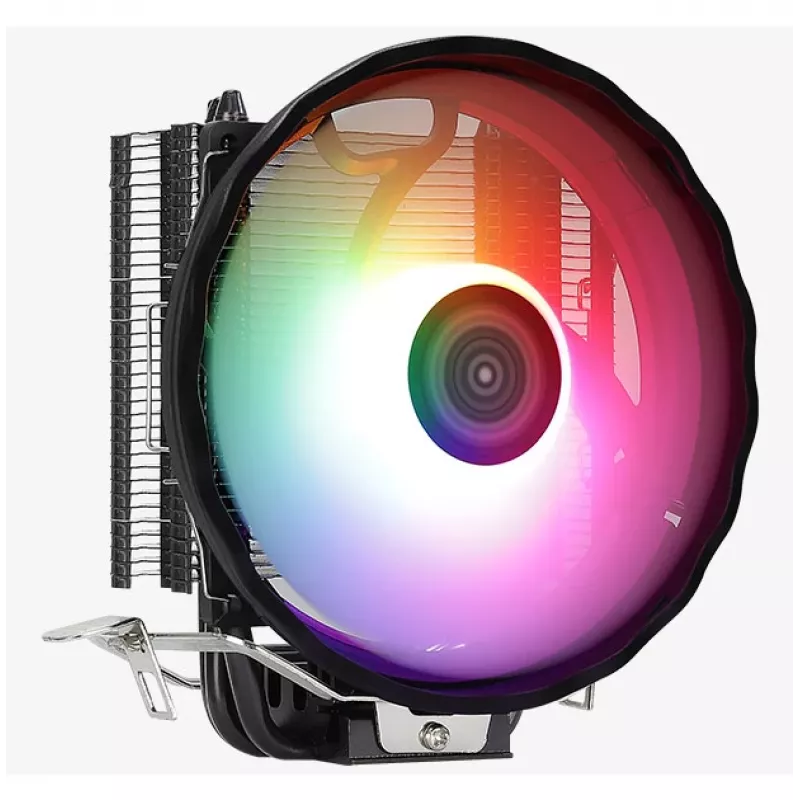 Oro aušintuvas AEROCOOL Rave 3 FRGB 120 mm juodas baltas — 4 šilumos vamzdeliai, ARGB, hidraulinis guolis, 1800 RPM