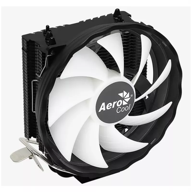 Oro aušintuvas AEROCOOL Rave 3 FRGB 120 mm juodas baltas — 4 šilumos vamzdeliai, ARGB, hidraulinis guolis, 1800 RPM