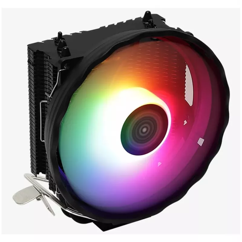 Oro aušintuvas AEROCOOL Rave 3 FRGB 120 mm juodas baltas — 4 šilumos vamzdeliai, ARGB, hidraulinis guolis, 1800 RPM