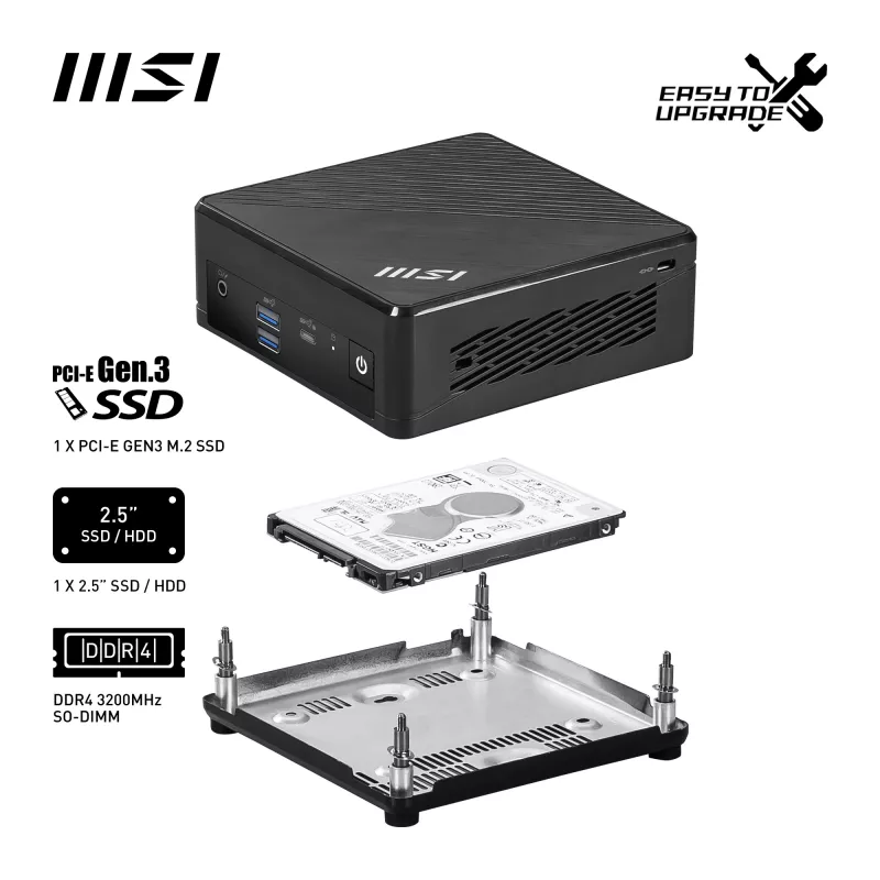 MSI Cubi N ADL-006DE Intel® N N200 4 GB DDR4-SDRAM 128 GB SSD Windows 11 Pro Mini PC juoda