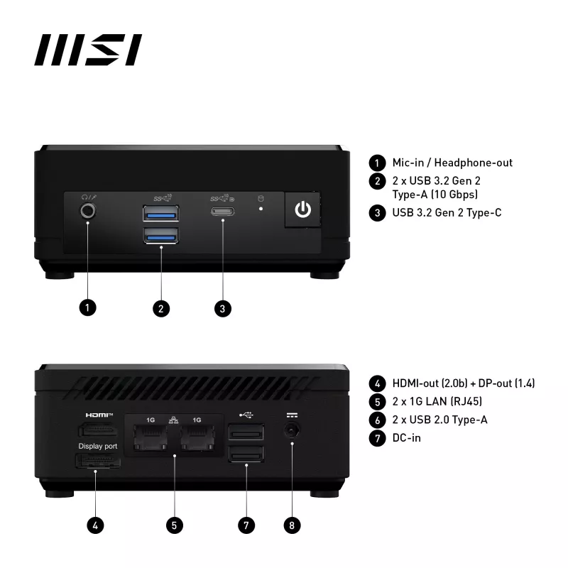 MSI Cubi N ADL-006DE Intel® N N200 4 GB DDR4-SDRAM 128 GB SSD Windows 11 Pro Mini PC juoda