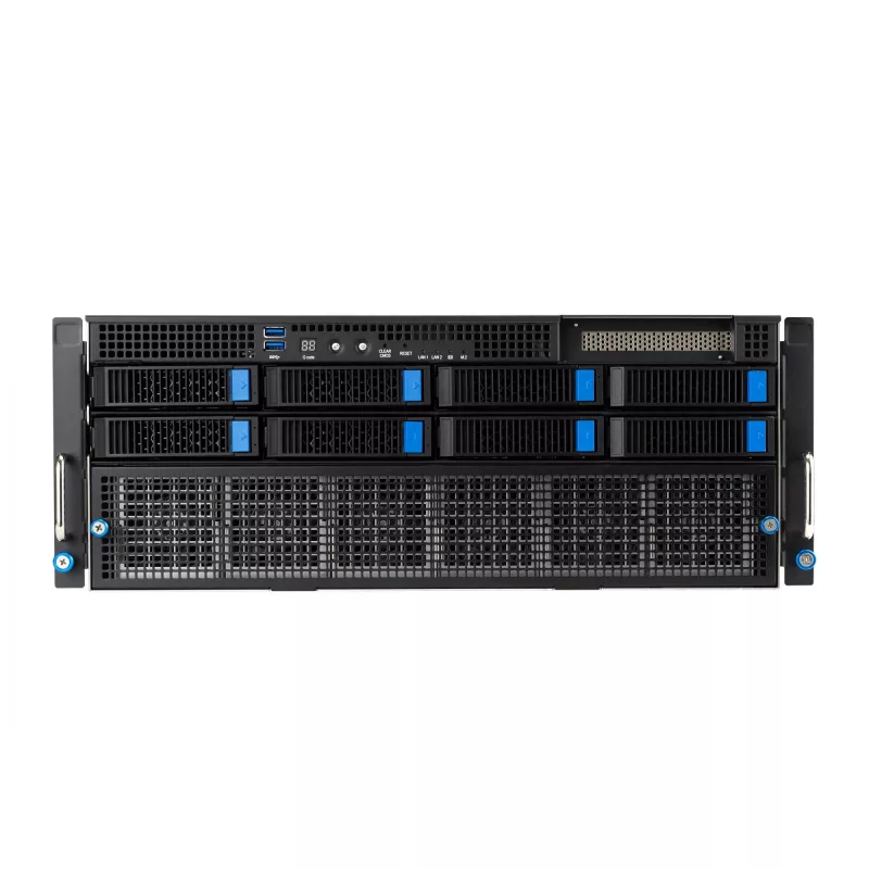 Stovo serveris ASUS ESC8000A-E12-SKU2 (4U) — palaiko 2× AMD EPYC 9004, DDR5 iki 6 TB, 24 DIMM, 3000 W maitinimo šaltinis