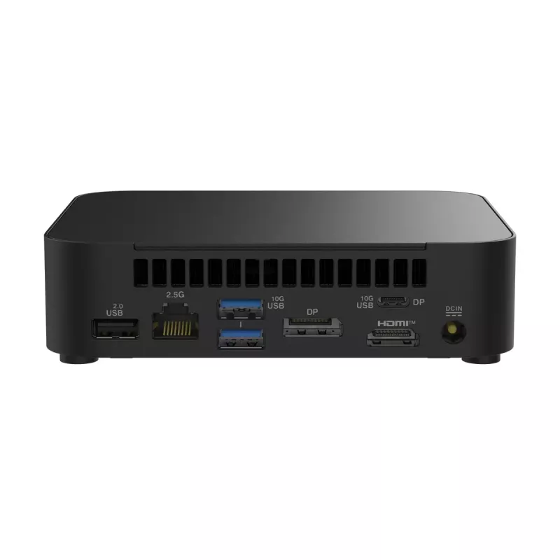 Mini PC barebone ASUS NUC 14 Essential RNUC14MNK1500002 Juoda — Intel N150, 4 branduoliai, DDR5 SO‑DIMM, M.2 iki 2 TB, Wi‑Fi 6E, 2.5GbE