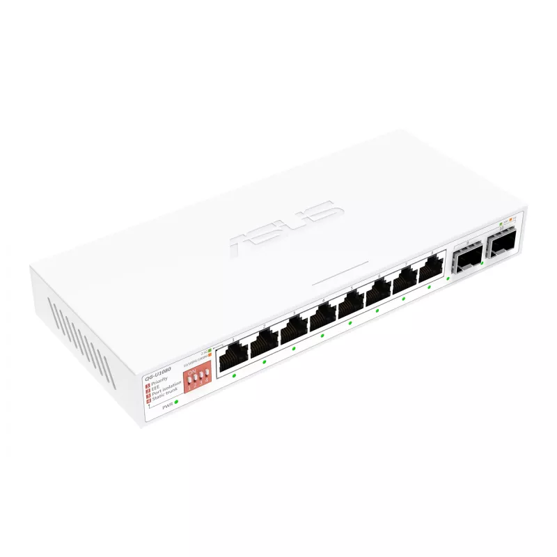 Nekonfigūruojamas eterneto komutatorius ASUS QG-U1080 — 8 × 2,5 G RJ-45 prievadai, MAC 16K, baltas, 12V