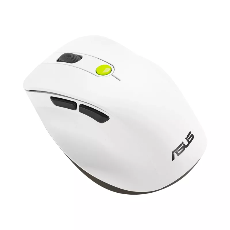 Pelė ASUS MD105 /VT-GN — dešiniarankė RF belaidė + Bluetooth, 2400 DPI, slinkties ratukas, maitinama baterijomis, balta/žalia